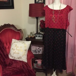 Red/Black Polka Dot Swing Dress with Black Belt